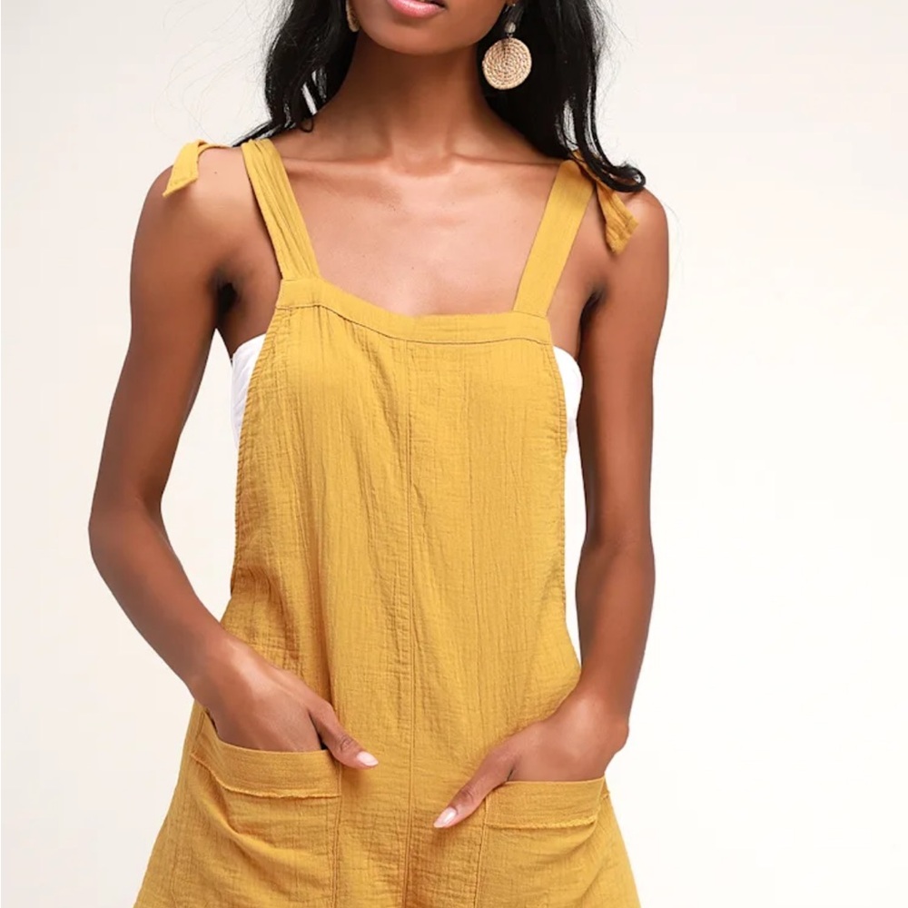 Lulus Girl On The Run Mustard Yellow Short Overalls